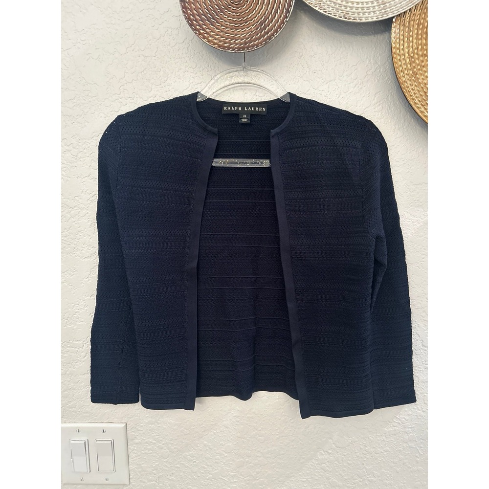 Ralph Lauren Black Label Navy Blue Knit Open Front Cardigan Sweater Women's XS - Picture 2 of 5